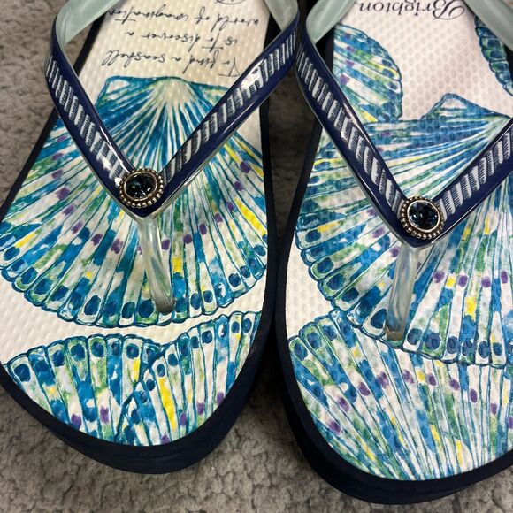 Brighton Flip Flops Womens 9 Blue Multi Surf Wedge Beach Summer Jewels - Picture 6 of 12